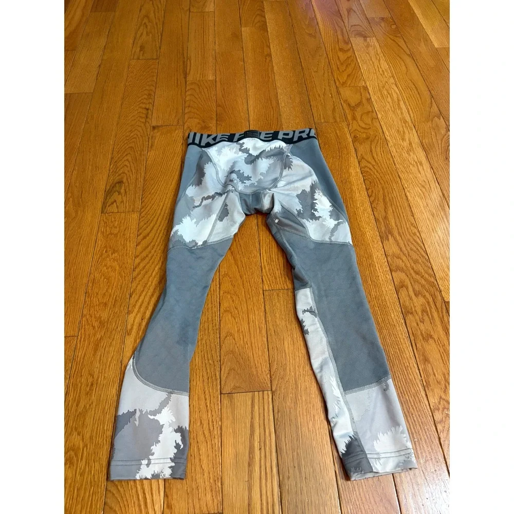 Nike Pro Hyperwarm Kids Compression Tights Grey Camo Leggings Large L